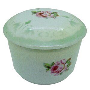 Vintage Germany Three Crowns Trinket Dish With Lid Hand Painted Floral Roses 3x3
